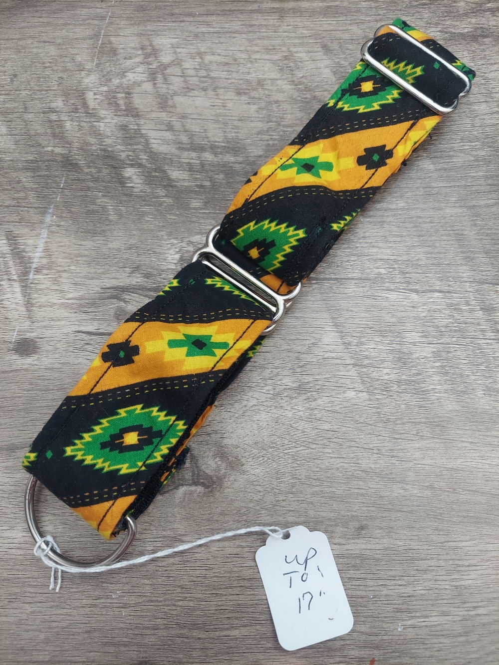 Custom Martingale Dog Collar 1.5" Southwestern Tribal Gold Green Greyhound 17"